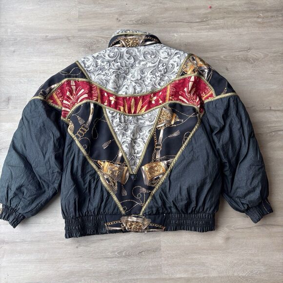 90s Gallery VTG Puffy Down Bomber Jacket L Oversized Baroque Hip Hop Ski - Picture 8 of 10